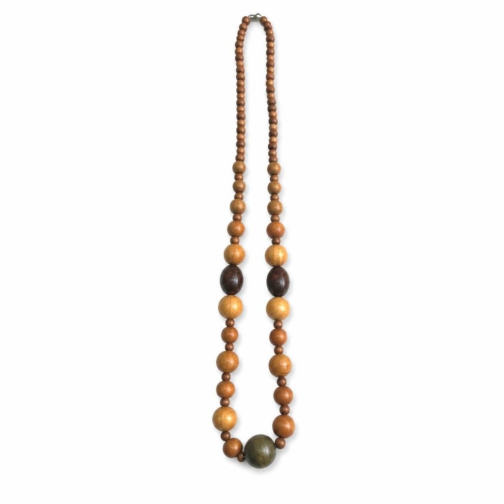 Wooden Beaded Long Necklace, Mixed Brown Tones | Pre-Loved | Why Go Less