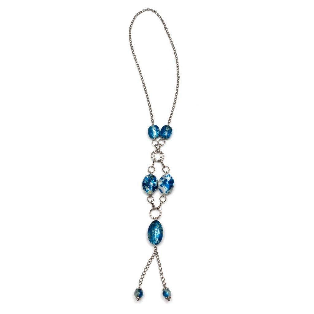 Silver Chain Necklace With Blue Marbled Stone Pendants | Pre-Loved | Why Go Less