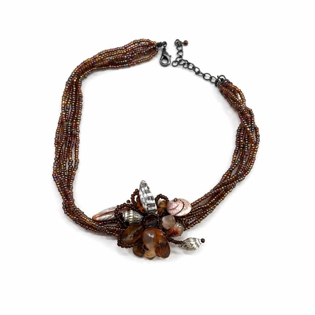 Multi-strand Seed Bead Choker With Shell Flower Detail | Pre-Loved | Why Go Less