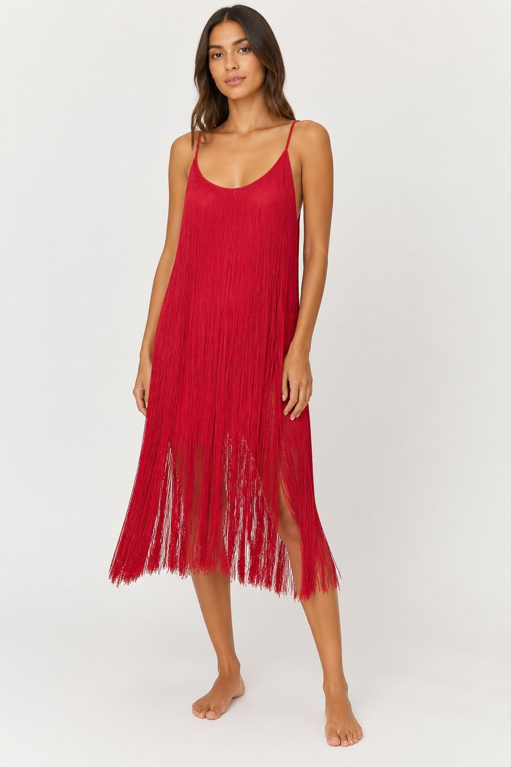 Red Fringe Sequin Mini Dress, Spaghetti Strap | Pre-Loved | Why Go Less