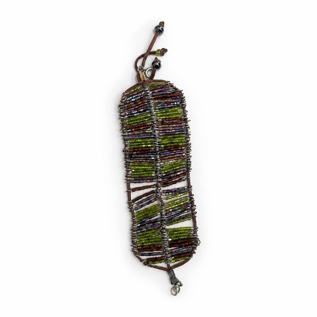 Beaded Wire Leaf Bracelet, Green/bronze Tones | Pre-Loved | Why Go Less-2