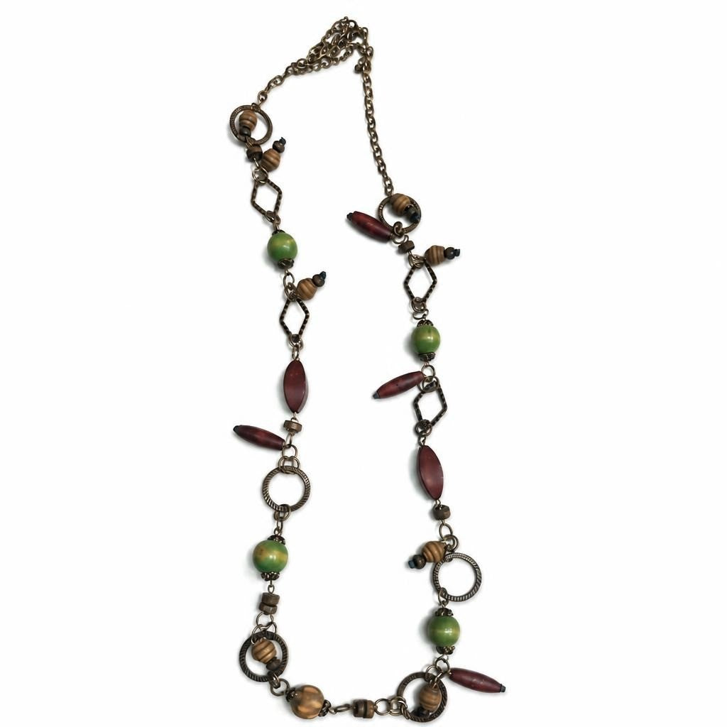 Boho Multi -bead Chain Necklace, Earth Tones , Long | Pre-Loved | Why Go Less