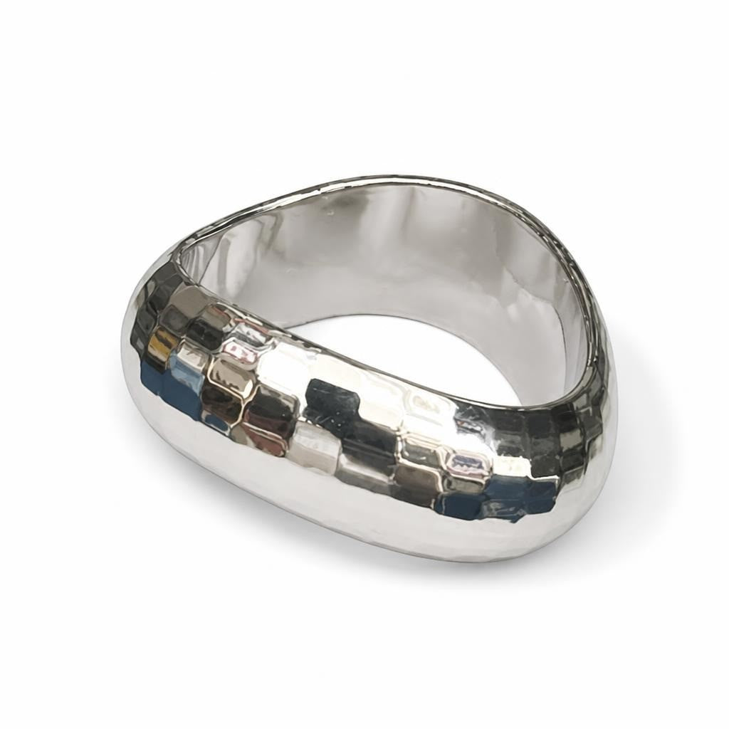 Silver-tone Checkered Pattern Wide Cuff Bangle Bracelet | Pre-Loved | Why Go Less