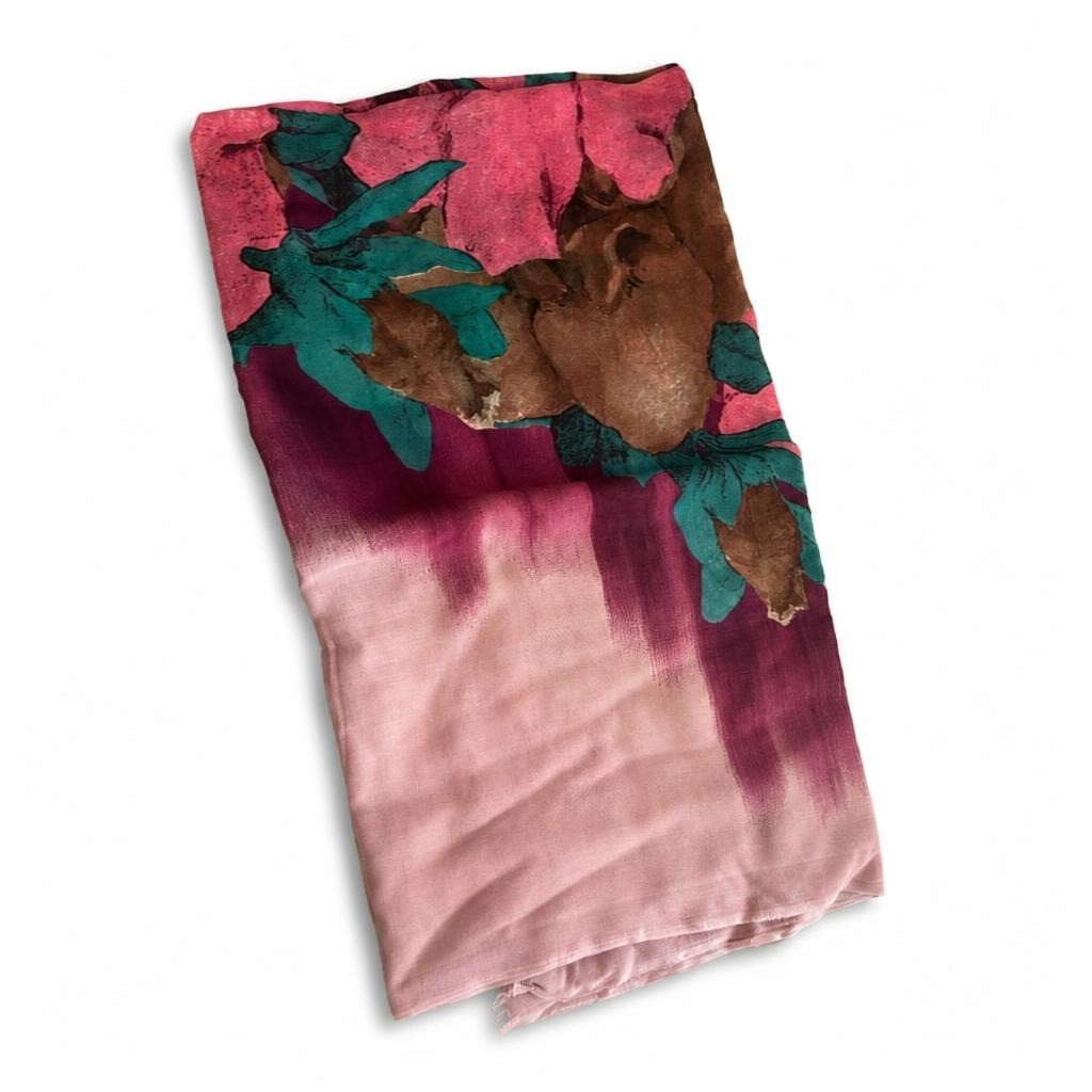 Floral Pink Purple Scarf Shawl, Lightweight | Pre-Loved | Why Go Less