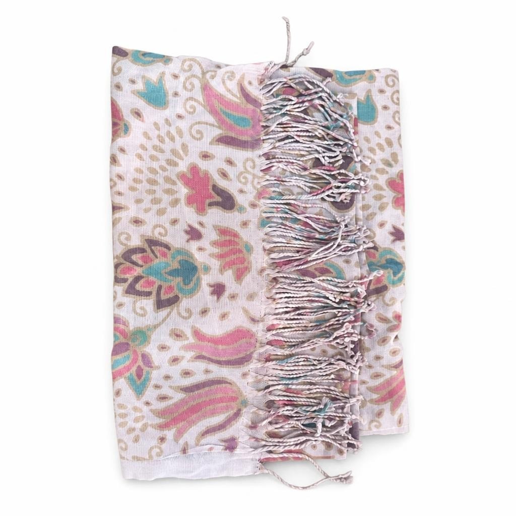 Ozsoy Paisley Floral Fringe Scarf, Light Pink | Pre-Loved | Why Go Less