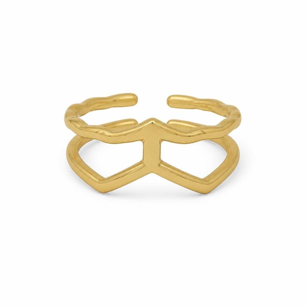 Gold Double Chevron V Stacked Midi Ring | Pre-Loved | Why Go Less