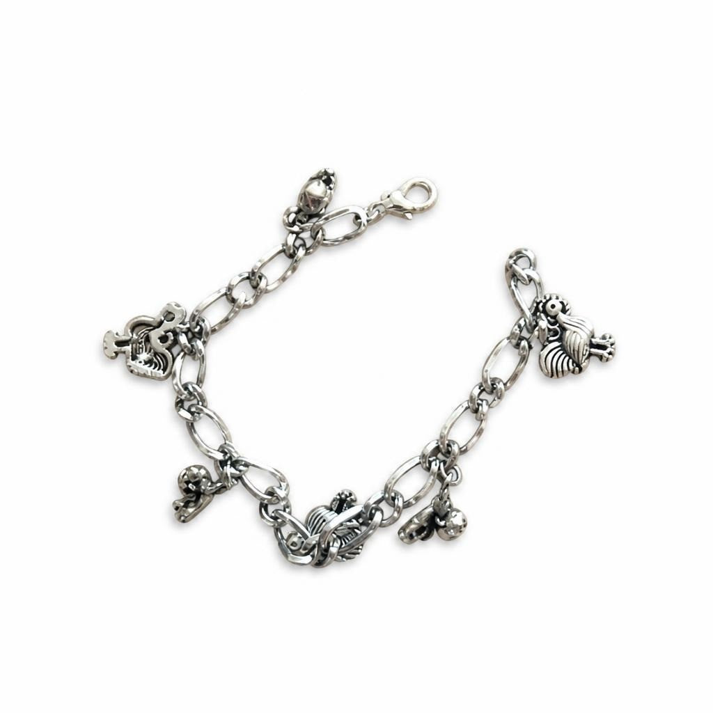 Silver Charm Bracelet With Figaro Chain & Charms | Pre-Loved | Why Go Less