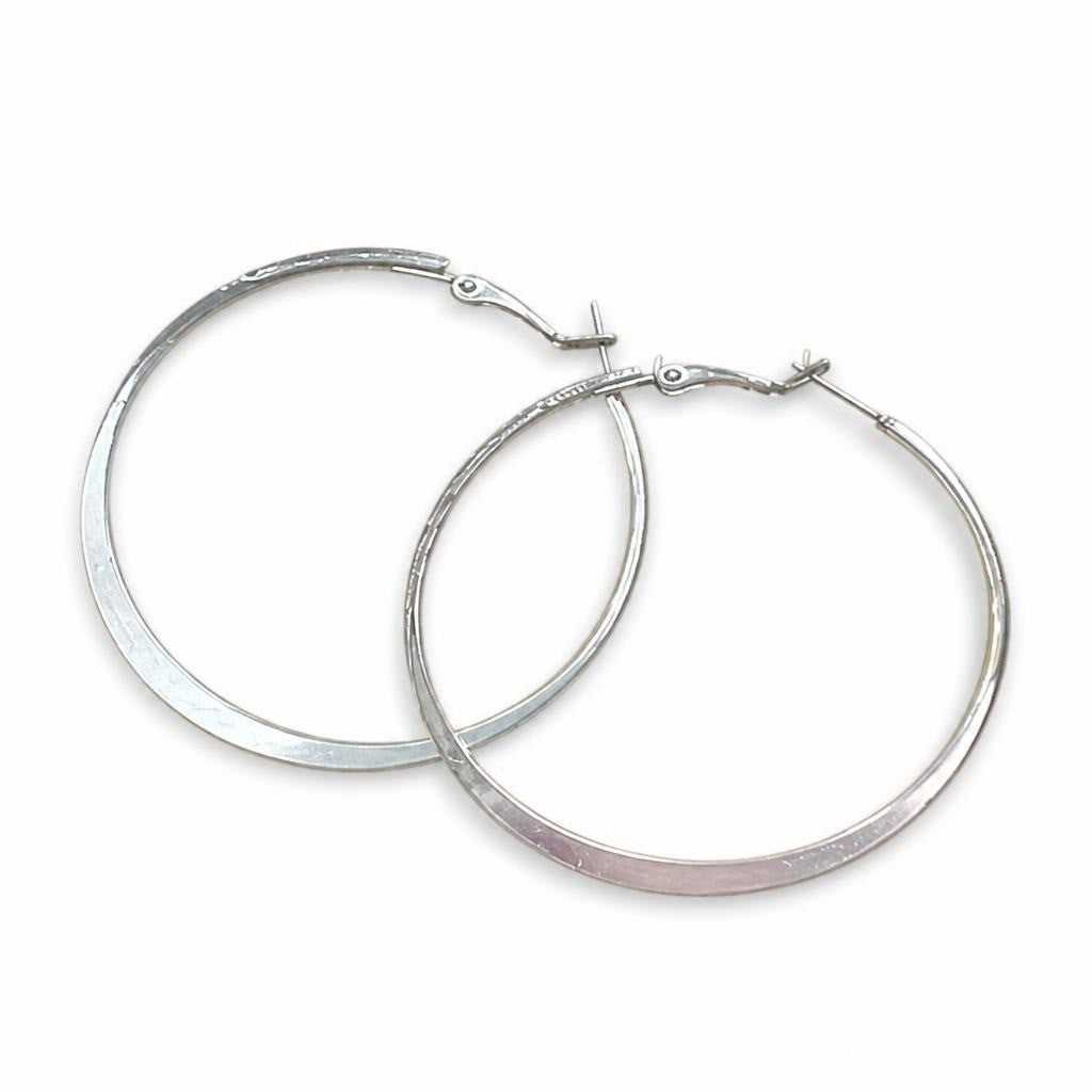 Silver Hoop Earrings, Flat Edge, Medium Size | Pre-Loved | Why Go Less
