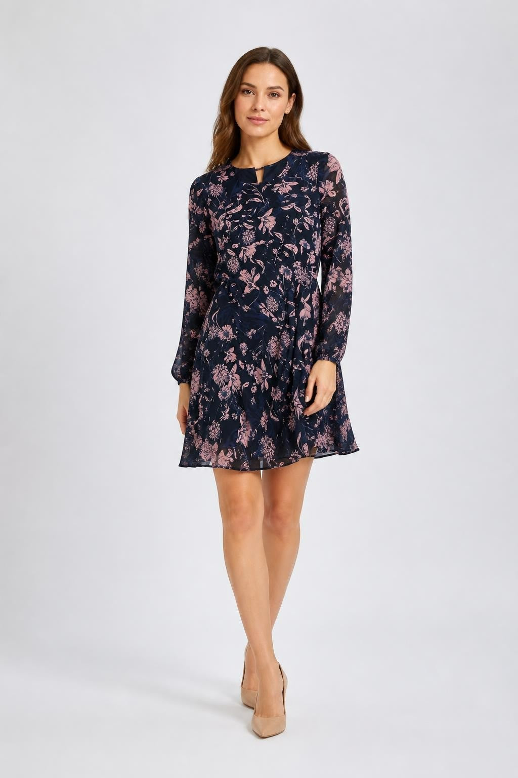 Black Floral Long-Sleeve Wrap Mini Dress | Pre-Loved | Why Go Less