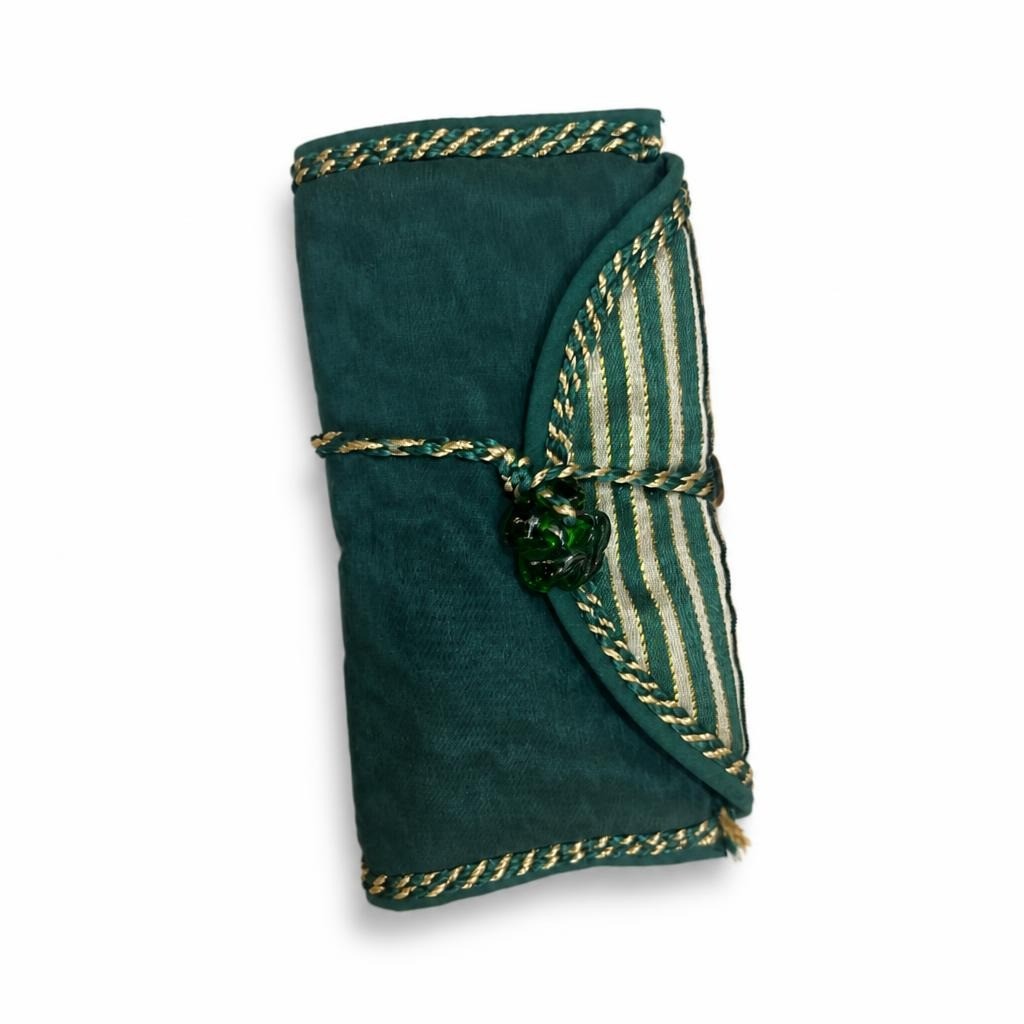 Teal Green Multi-Pocket Fabric Travel Organiser Roll | Pre-Loved | Why Go Less