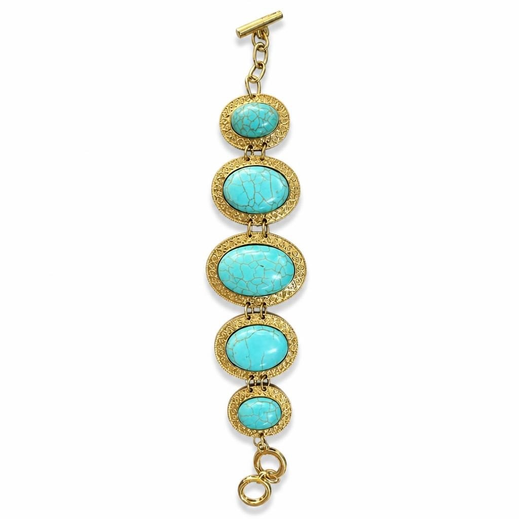Gold-Tone Turquoise Stone Oval Link Bracelet | Pre-Loved | Why Go Less