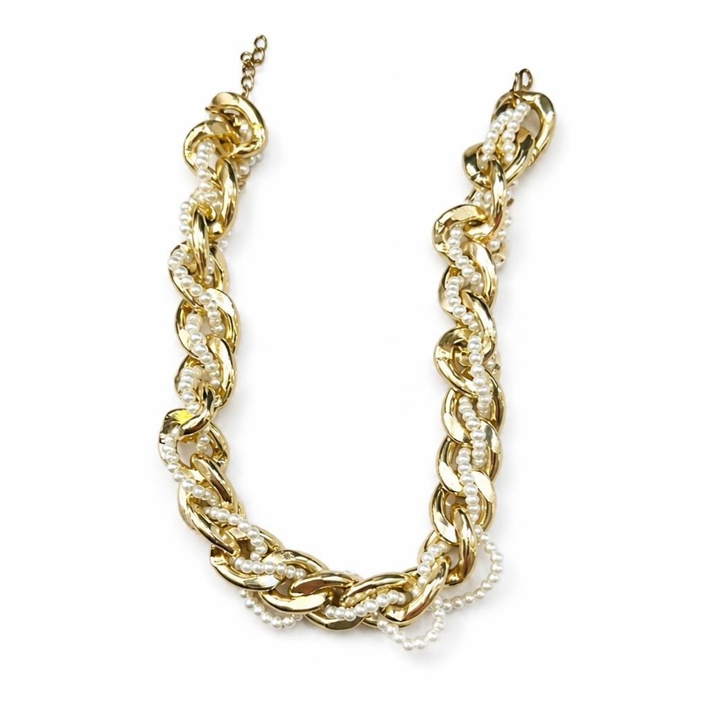 Gold-Tone Chunky Chain Pearl Choker Necklace | Pre-Loved | Why Go Less