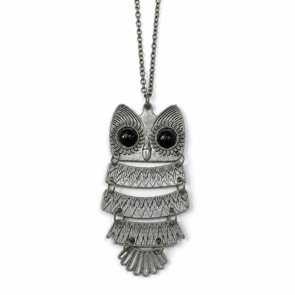 Articulated Owl Pendant Long Chain Necklace Silver | Pre-Loved | Why Go Less