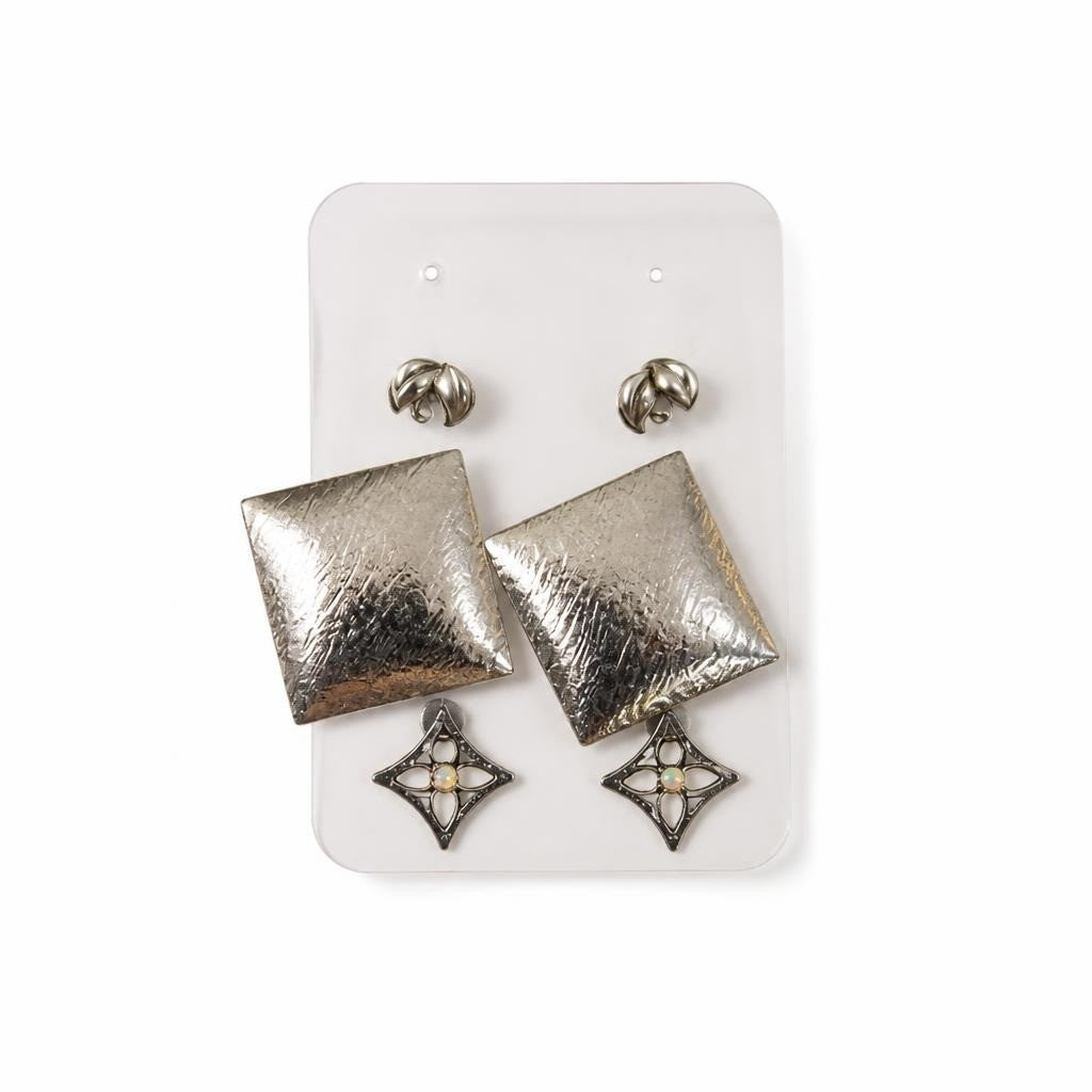 Silver Square Drop Stud Earrings Set T8L | Pre-Loved | Why Go Less