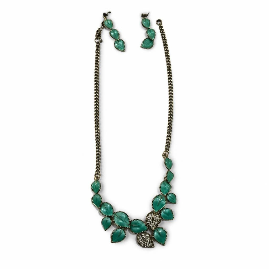 Max Teal Leaf Statement Necklace & Earring Set | Pre-Loved | Why Go Less