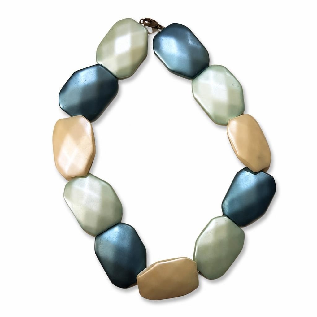Chunky Bead Statement Necklace Blue Cream Tones | Pre-Loved | Why Go Less