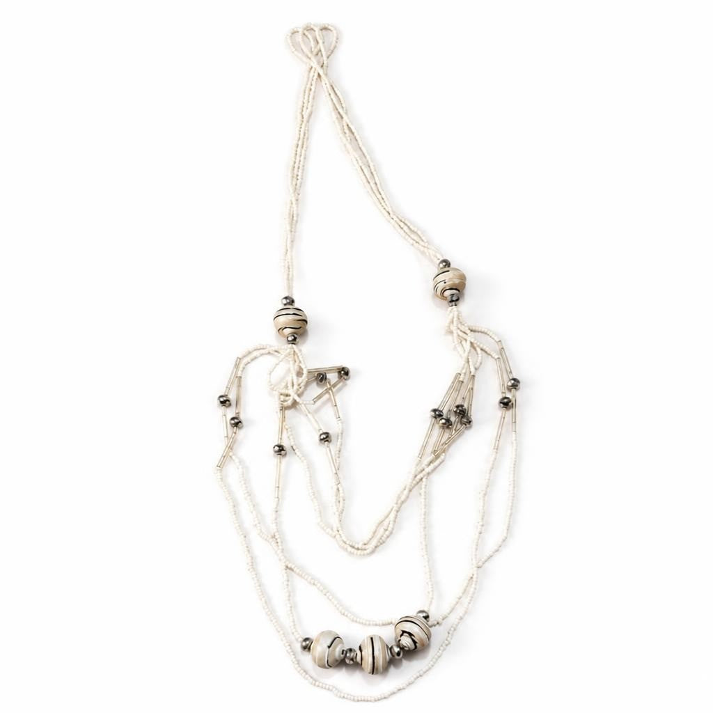 White Seed Bead Multi-strand Long Necklace | Pre-Loved | Why Go Less