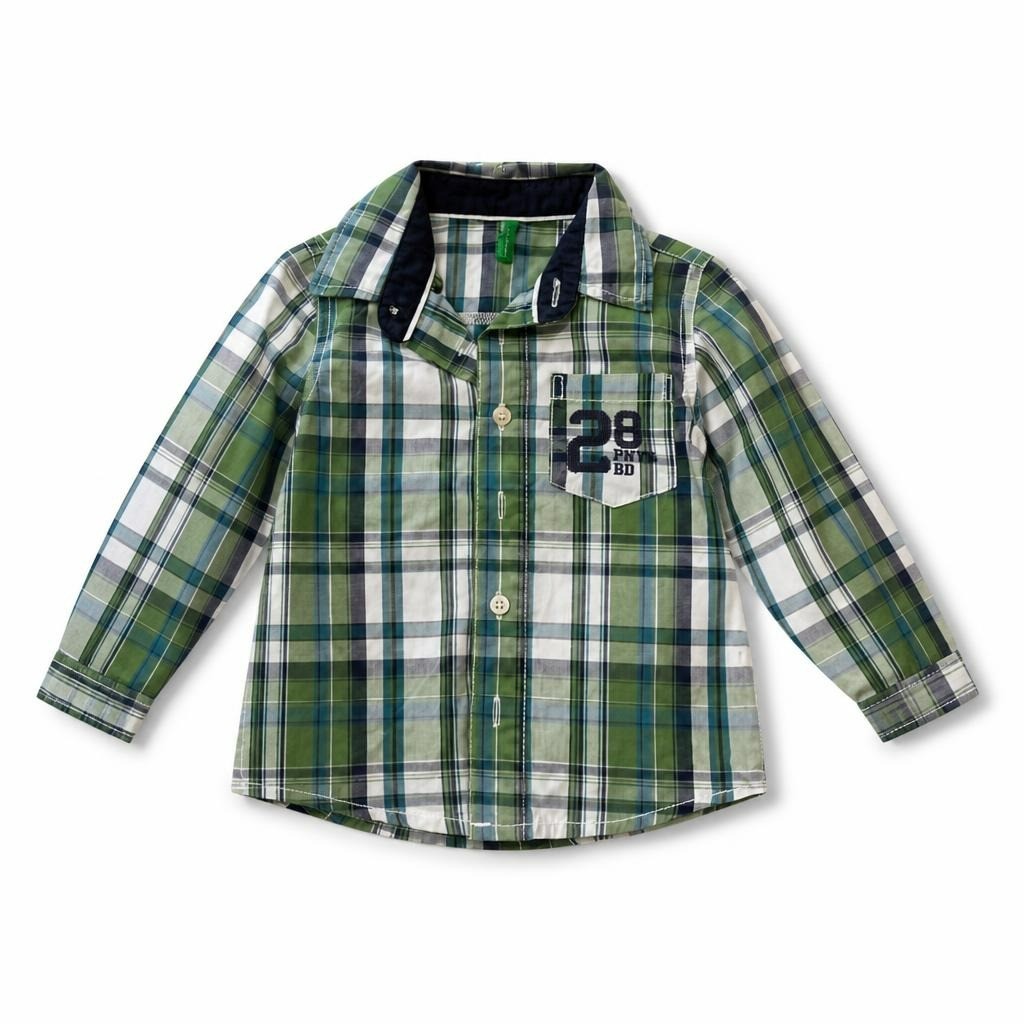 Chemise à manches longues à carreaux verte UCB pour enfants | Seconde main | Pourquoi faire moins bien