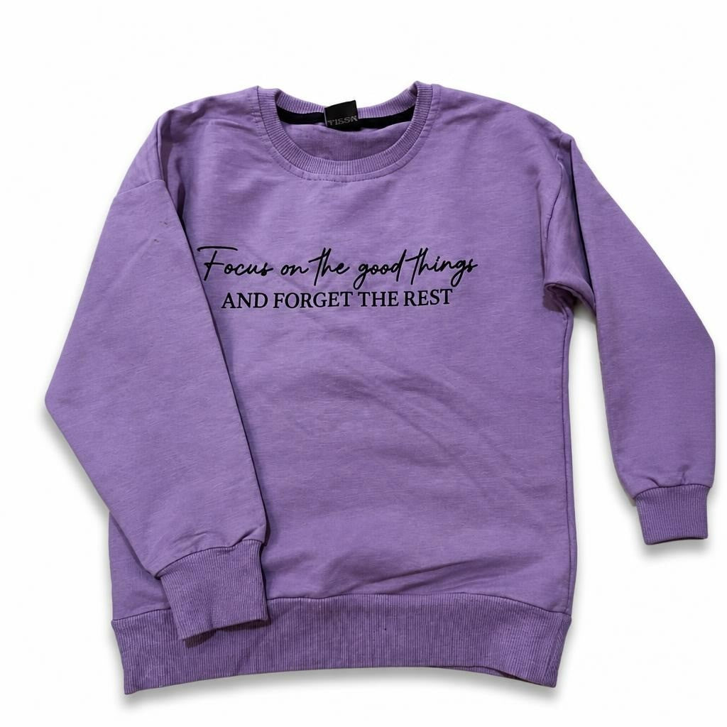 Sweat-shirt ras du cou graphique violet enfant | Seconde main | Pourquoi chercher moins bien ?