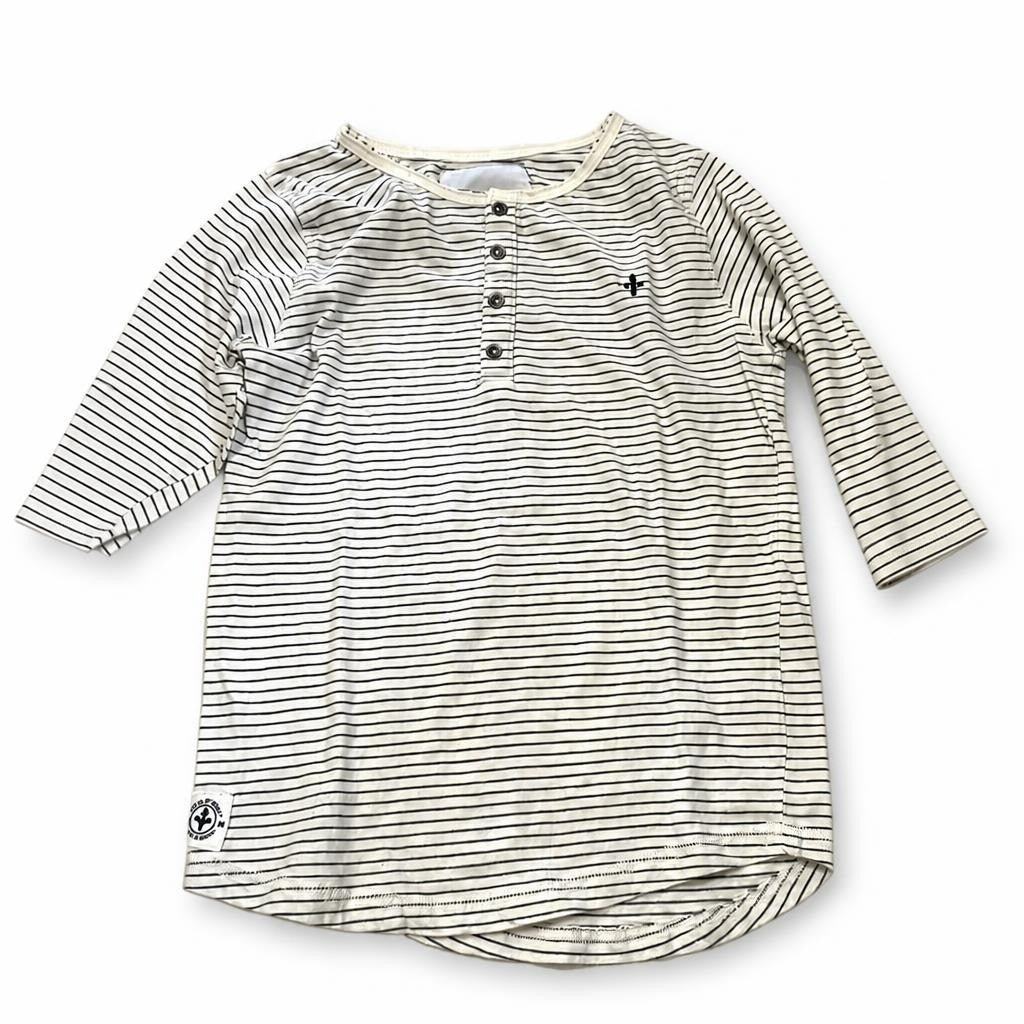 Striped White Navy Long Sleeve Henley Top | Pre-Loved | Why Go Less