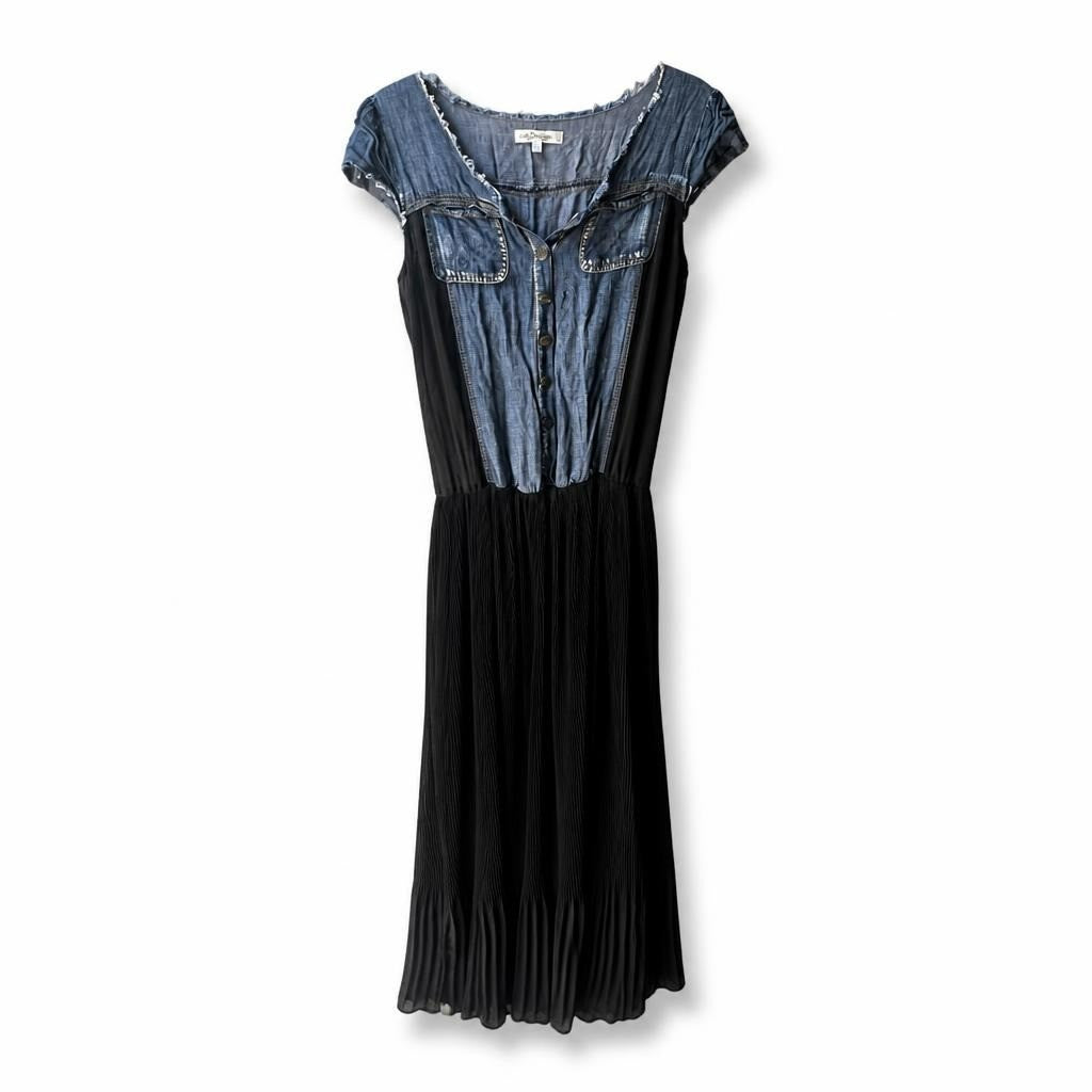 Oxygene Denim & Black Pleated Maxi Dress | Pre-Loved | Why Go Less