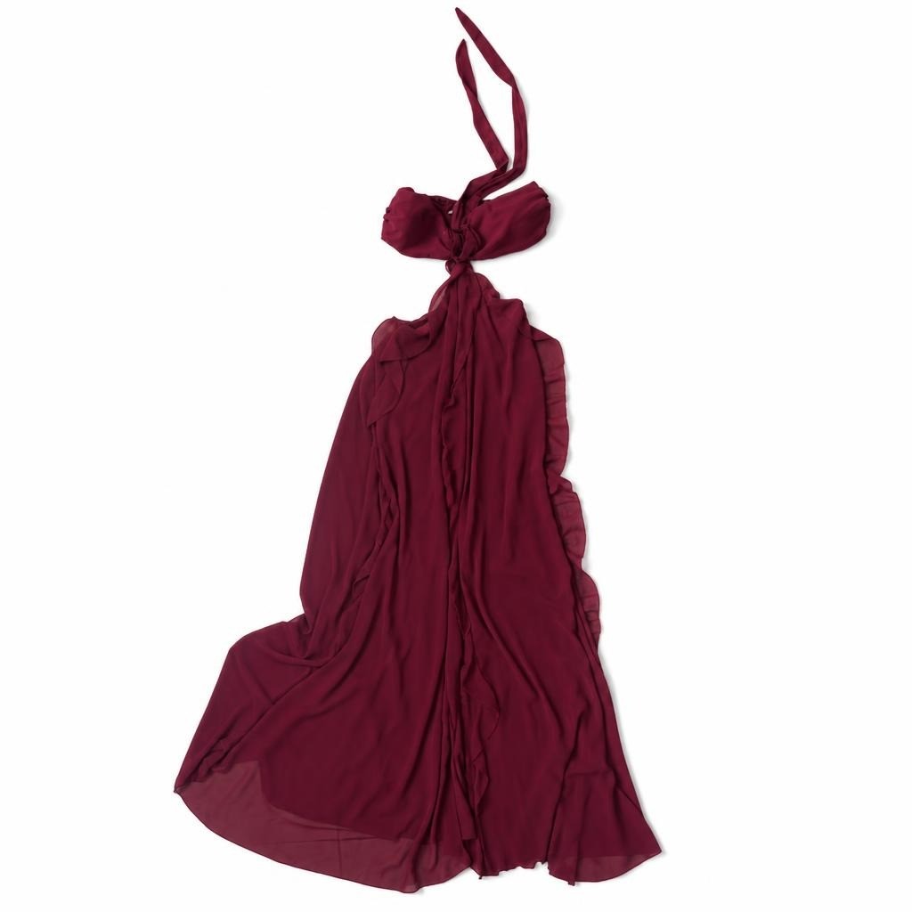 Burgundy Halter Neck Ruffle Maxi Dress | Pre-Loved | Why Go Less