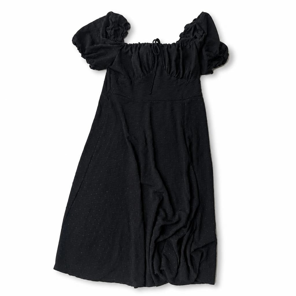 Black Off-shoulder Puff Sleeve Midi Dress | Pre-Loved | Why Go Less