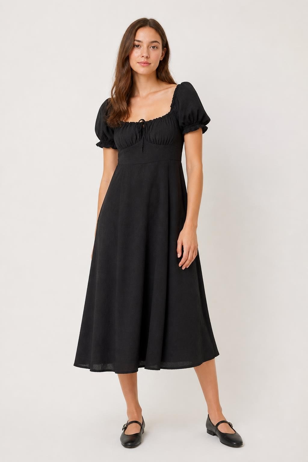 Black Off-shoulder Puff Sleeve Midi Dress | Pre-Loved | Why Go Less
