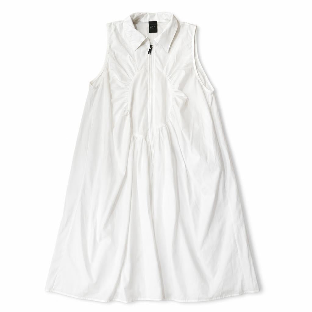 White Sleeveless Zip-front Shirt Dress | Pre-Loved | Why Go Less