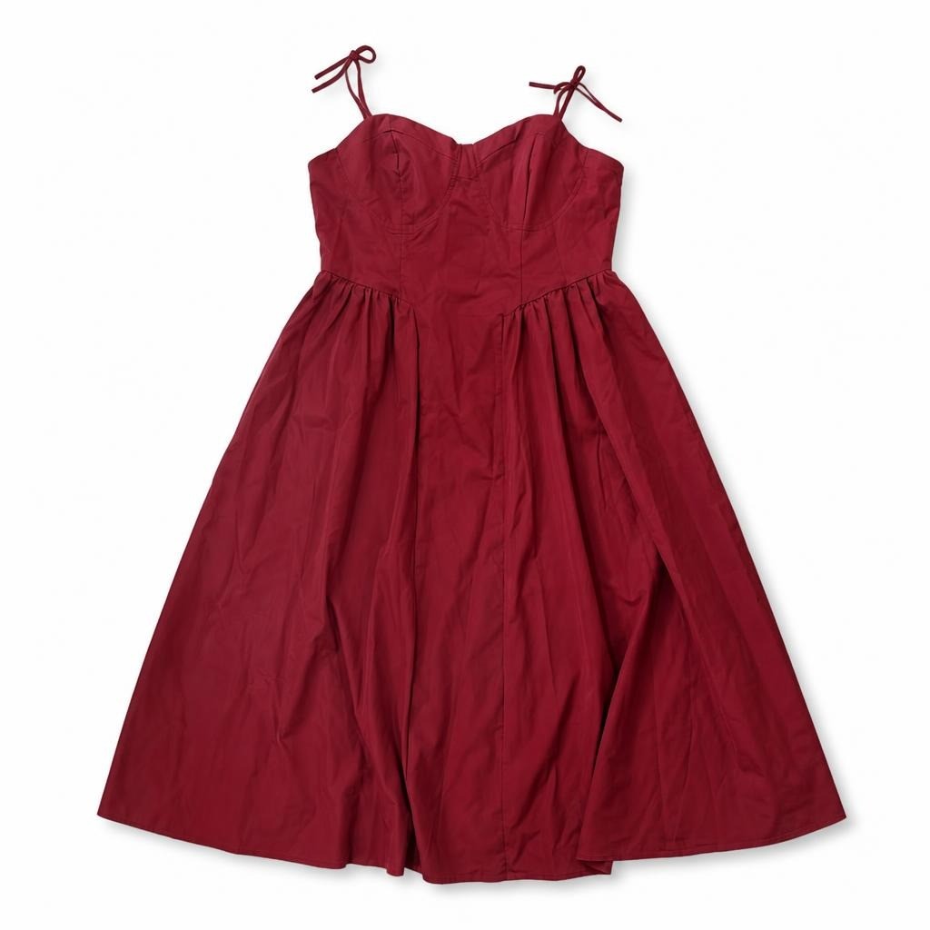 Dark Red Bustier Spaghetti Strap Midi Dress | Pre-Loved | Why Go Less