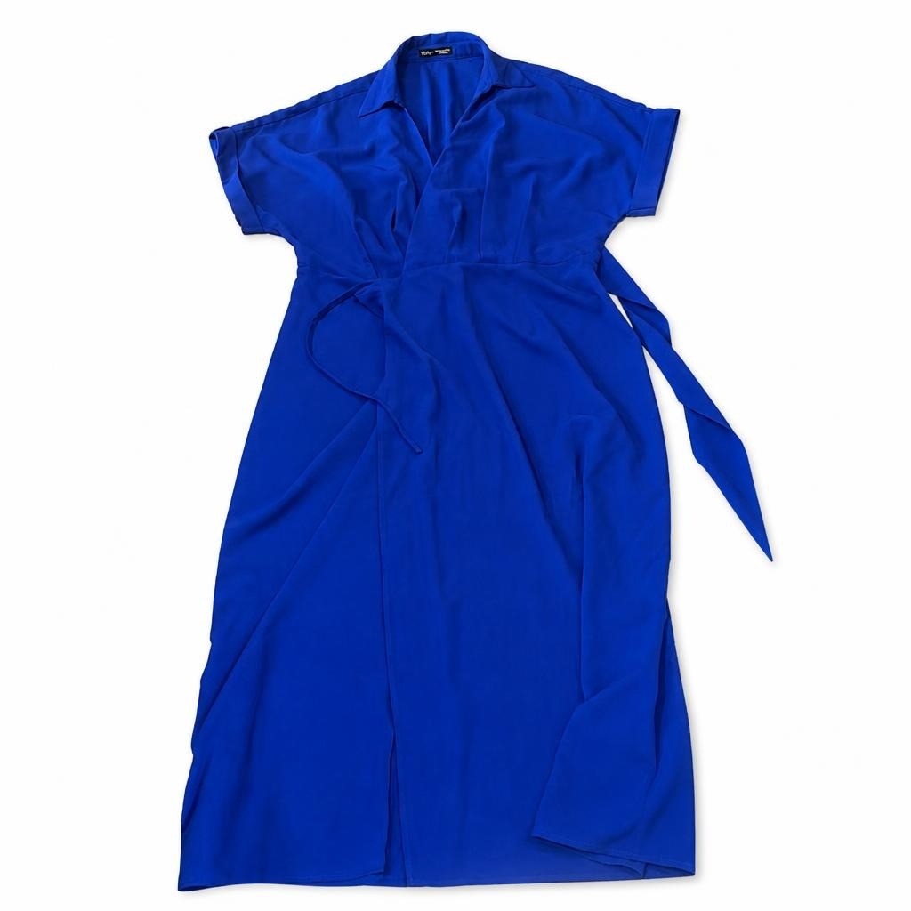 Royal Blue Wrap Midi Shirt Dress, Belted | Pre-Loved | Why Go Less