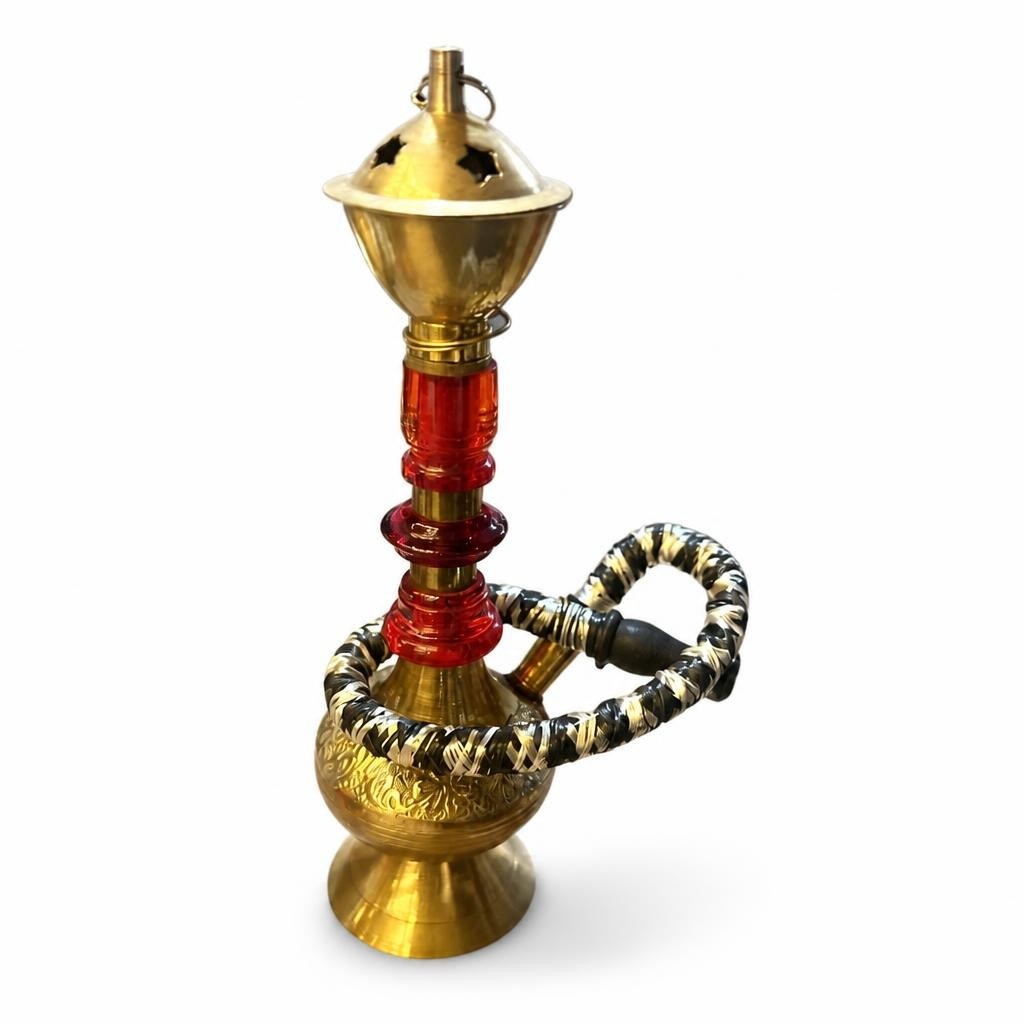 Chicha en Laiton et Verre Rouge Avec Tuyau | Occasion | Pourquoi Chercher Moins Bien
