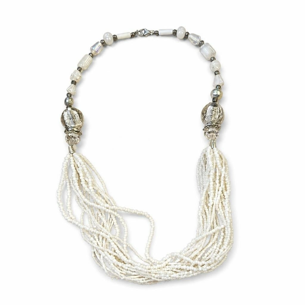 Multi-Strand White Seed Bead Torsade Necklace | Pre-Loved | Why Go Less