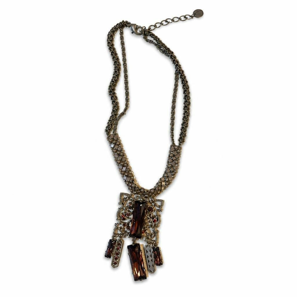 Collier multi-chaînes pendentif ambre cristal or antique | Seconde main | Pourquoi moins