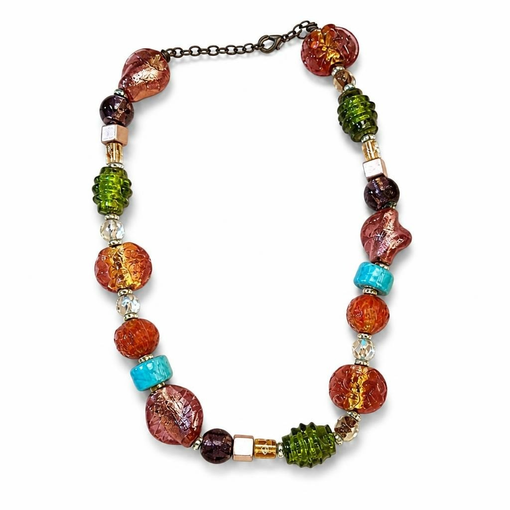 Collier Perles de Verre Charnues Multicolores Ambre Vert | Seconde Main | Pourquoi se contenter de moins