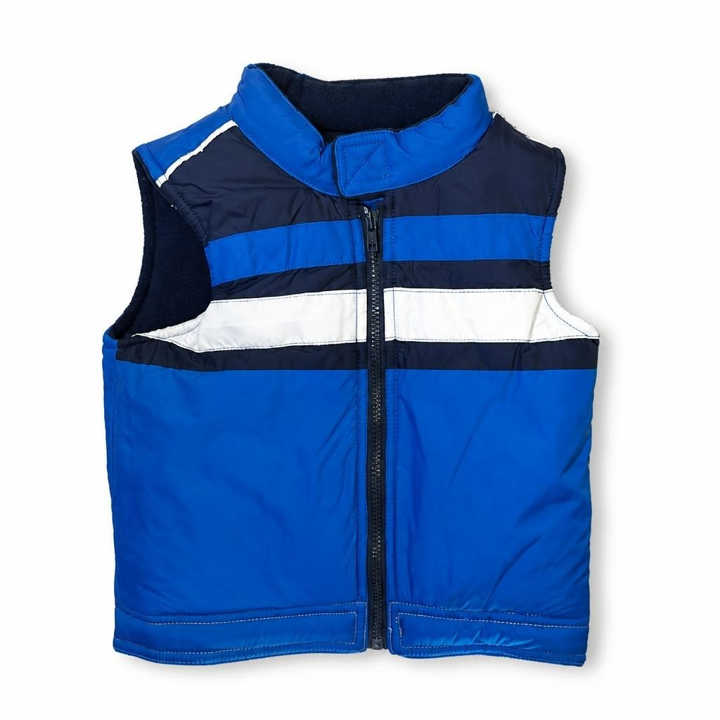 Kids Puffer Vest Blue Navy White Zip-up | New | Why Go Less