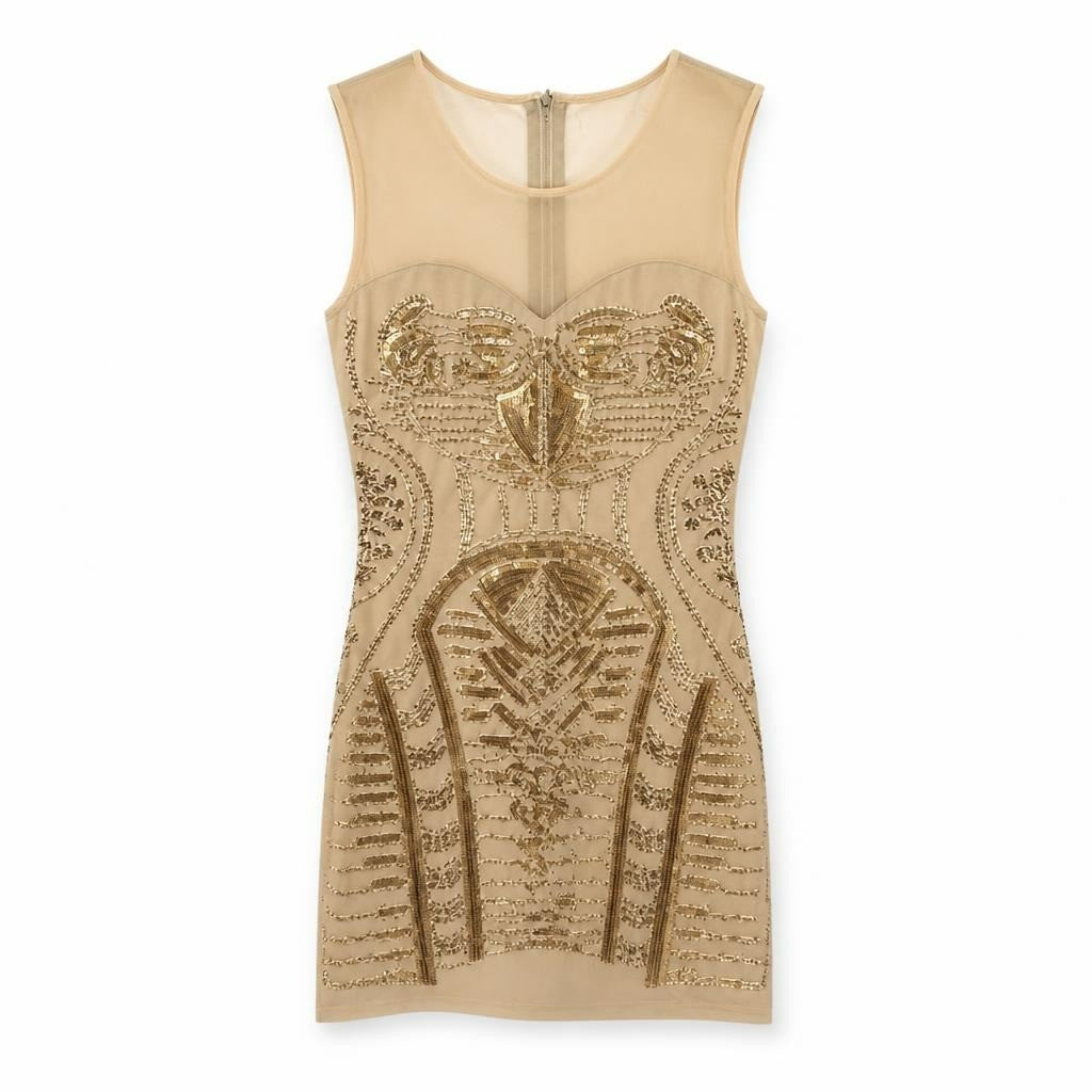 Gold Sequin Embroidered Bodycon Mini Dress | Pre-Loved | Why Go Less