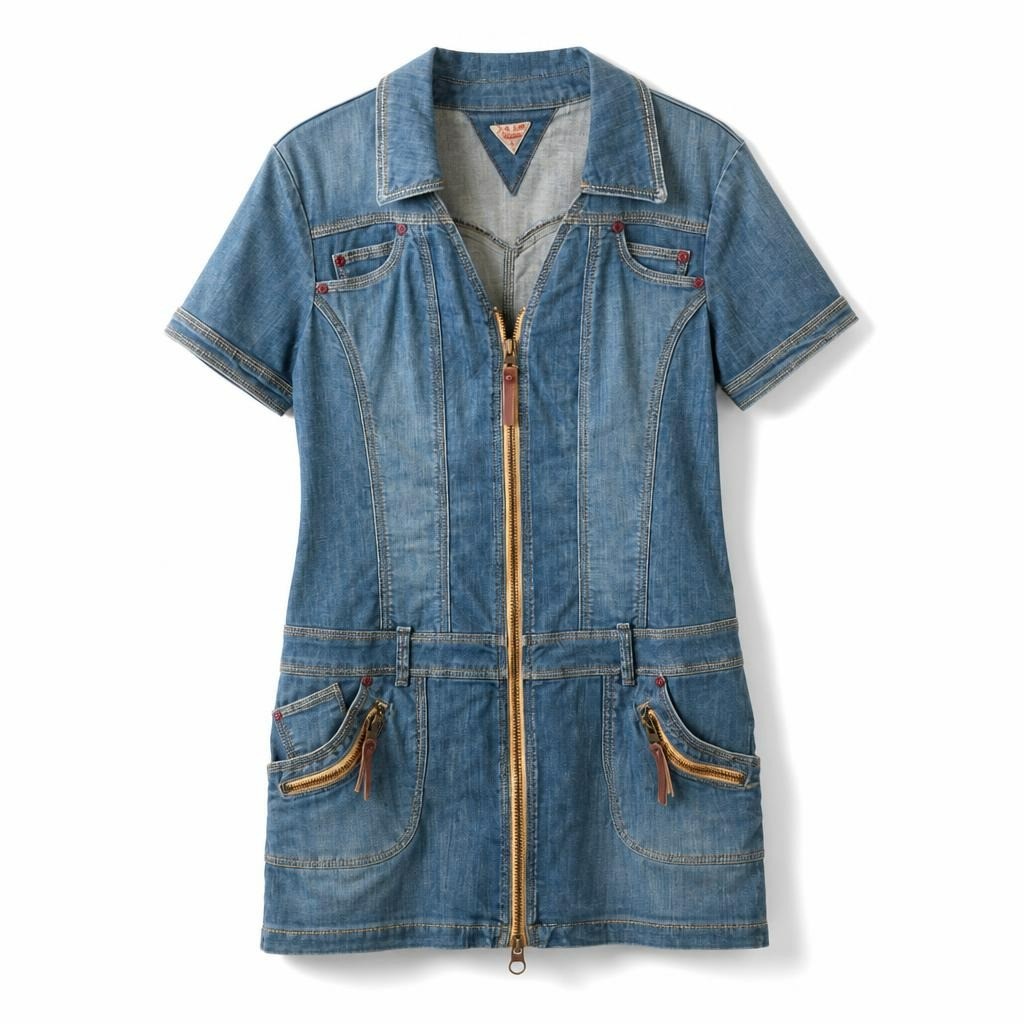 Guess Denim Zip-front Short-sleeve Mini Dress | Pre-Loved | Why Go Less