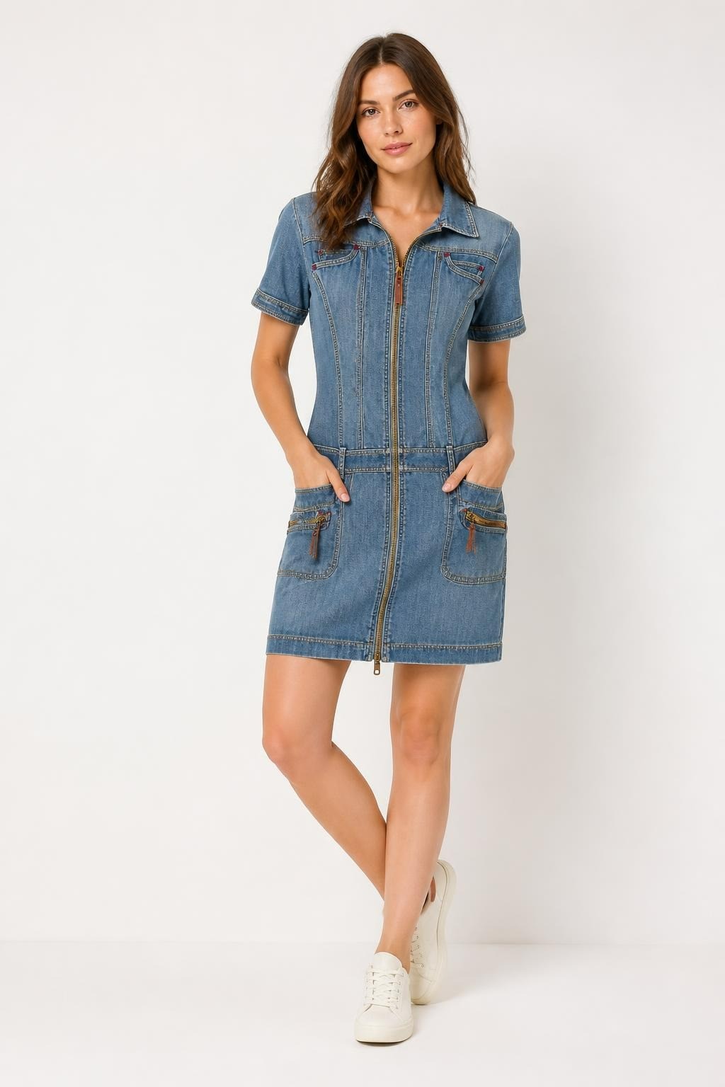 Guess Denim Zip-front Short-sleeve Mini Dress | Pre-Loved | Why Go Less
