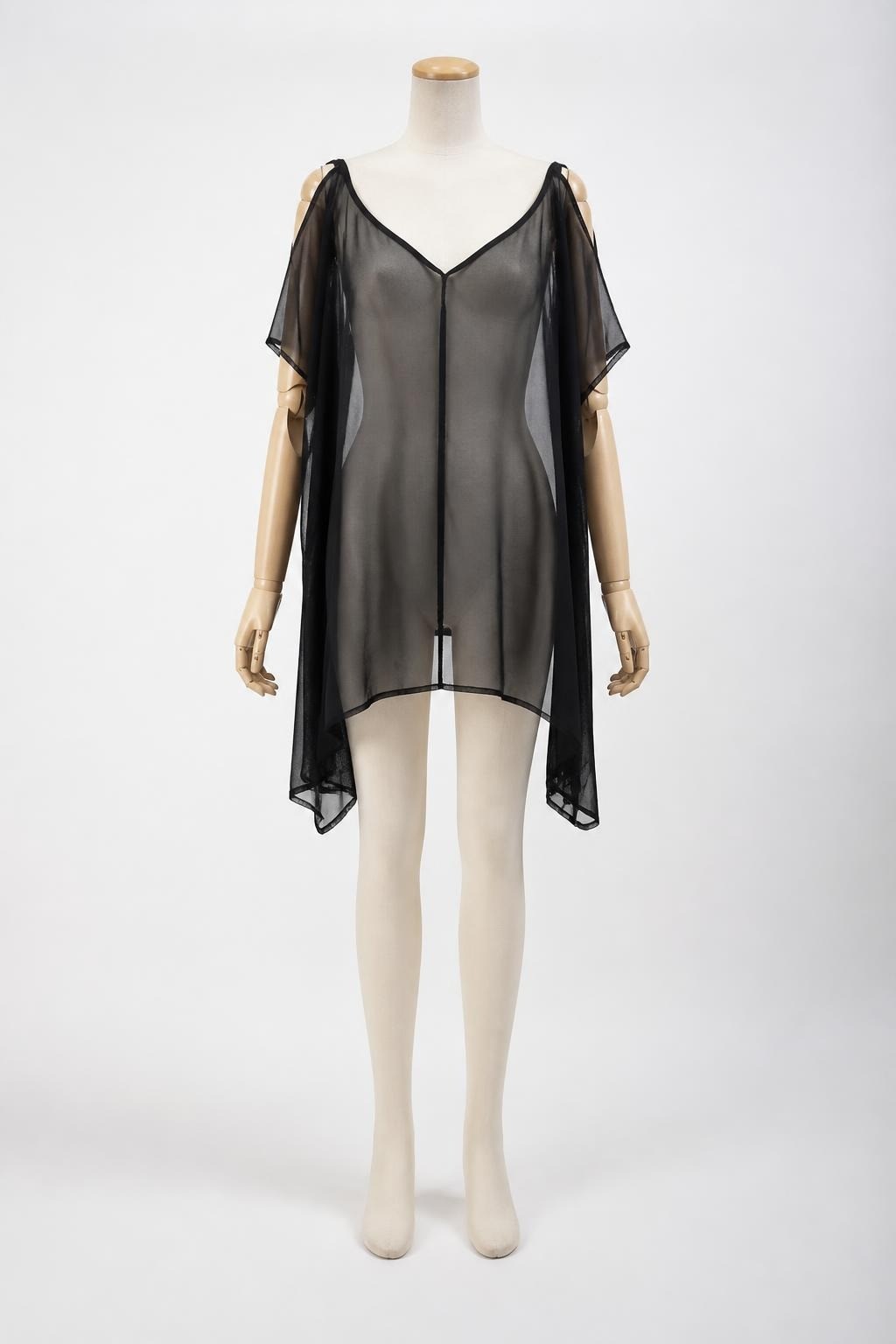 Black Sheer Mesh Asymmetric Draped Top - on model shot, second-hand at Why Go Less, Dekwaneh, Lebanon