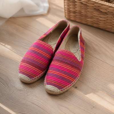 Soludos striped espadrilles pink multicolor flats - lifestyle shot, second-hand at Why Go Less, Dekwaneh, Lebanon