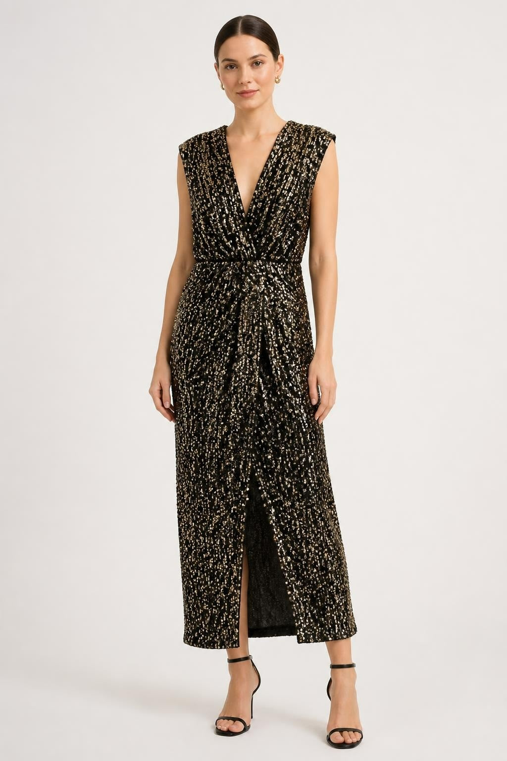 Calvin Klein Black Gold Sequin Sleeveless Wrap Dress - at Why Go Less, Lebanon