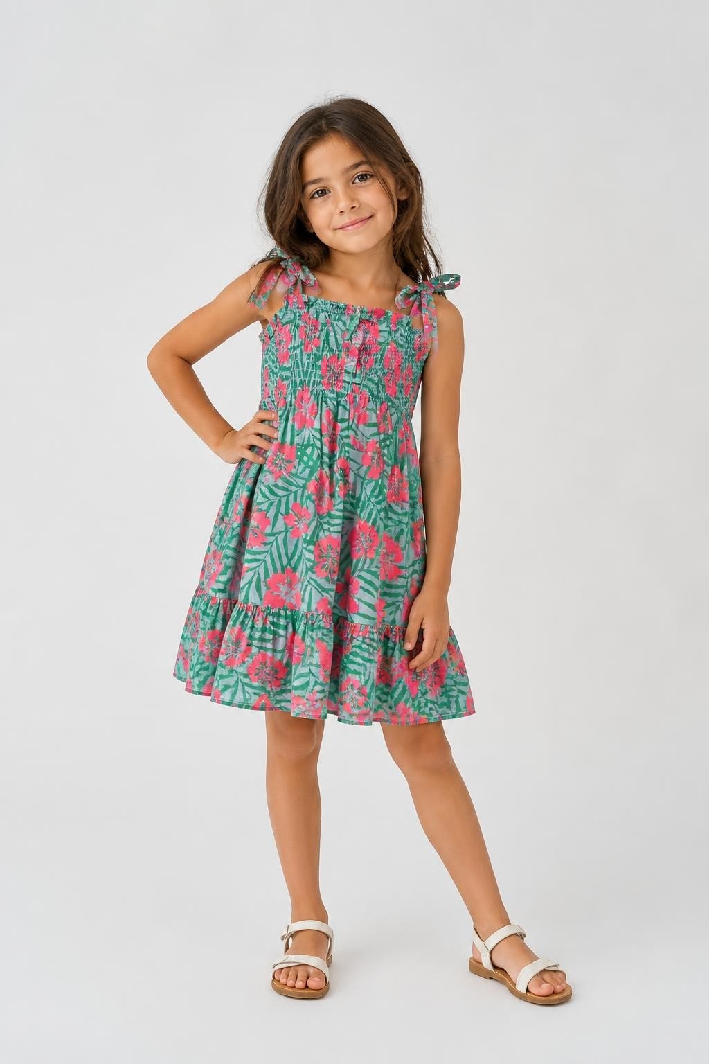 Teal and Pink Tropical Floral Smocked Sundress, Girls - at Why Go Less, Lebanon