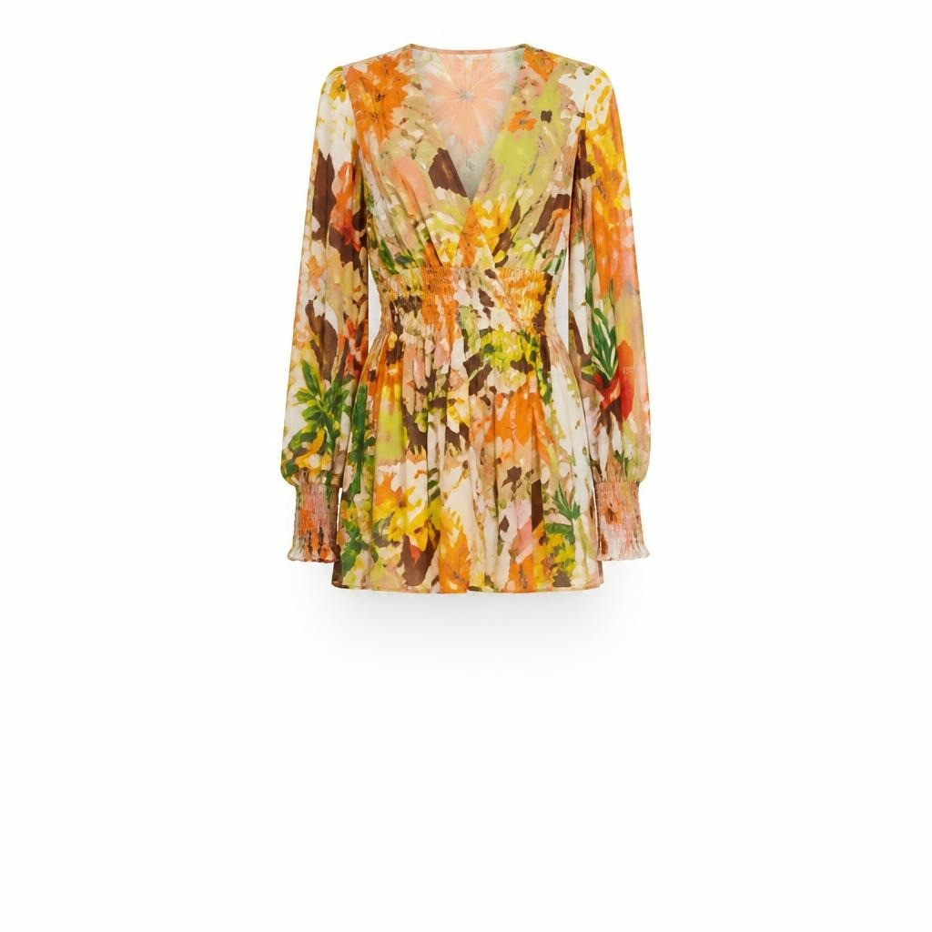 Multicolor Abstract Print Wrap Mini Dress - at Why Go Less, Lebanon