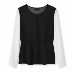 Black and White Color-block Sheer Blouse - at Why Go Less, Lebanon