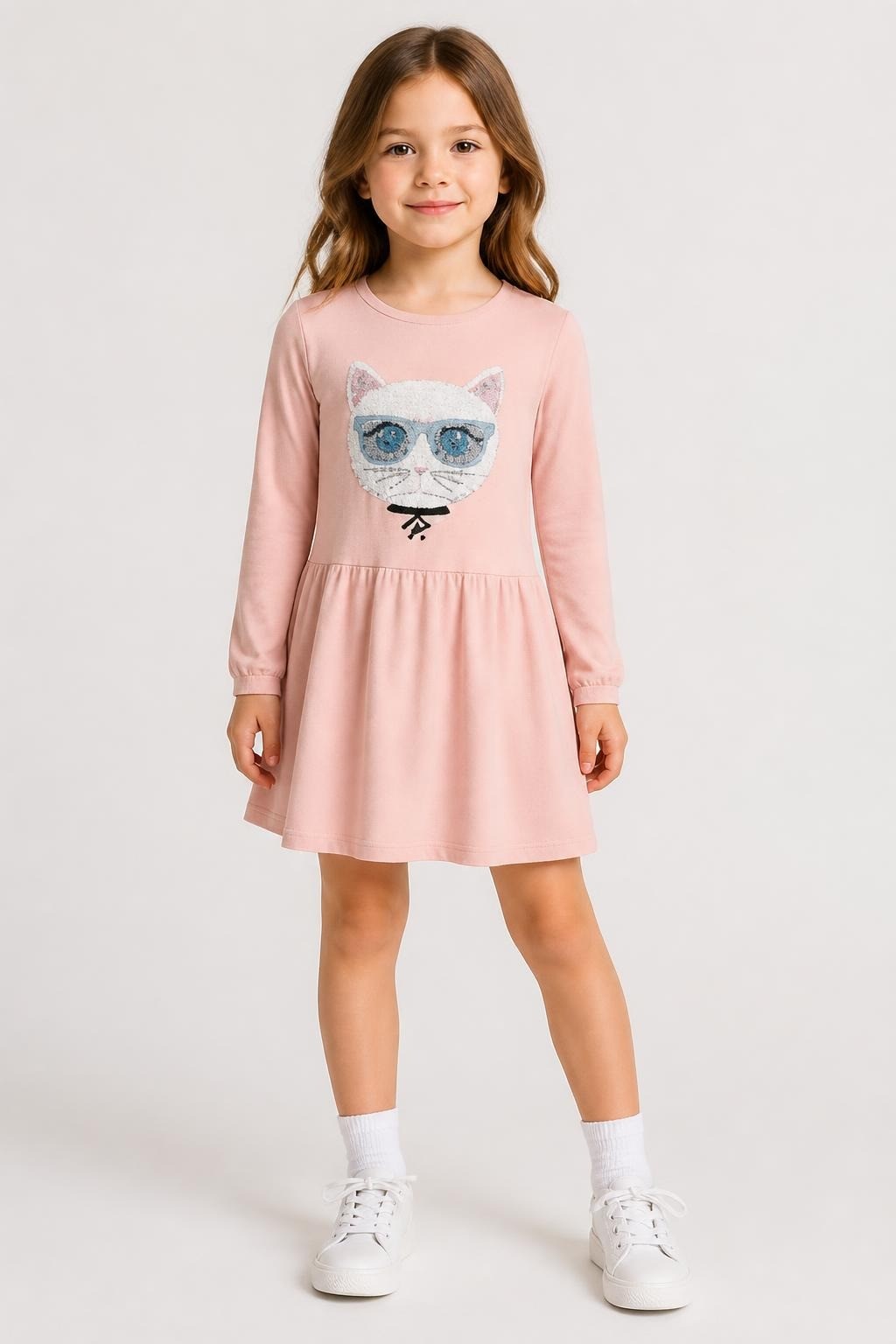 Karl Lagerfeld Kids Pink Sequin Cat Dress 4-6Y - at Why Go Less, Lebanon