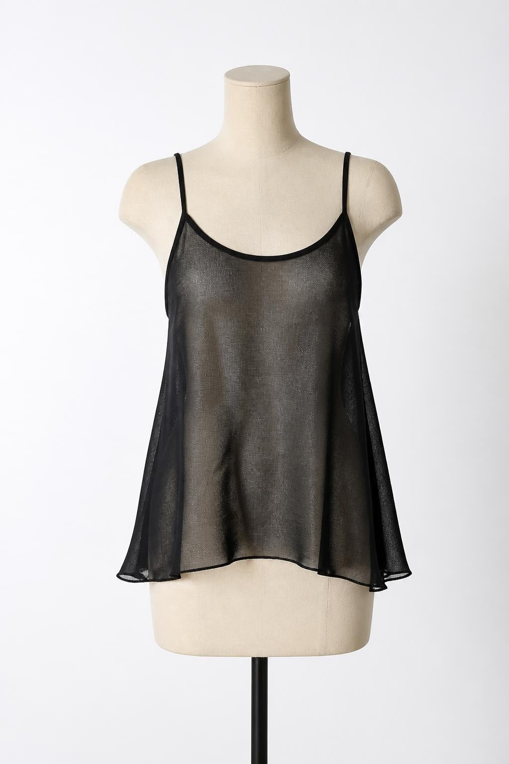 Black Sheer Mesh Camisole Spaghetti Straps - on model shot, second-hand at Why Go Less, Dekwaneh, Lebanon