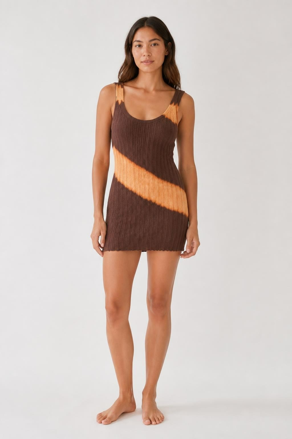 Brown Tie-dye Ribbed Knit Mini Tank Dress - at Why Go Less, Lebanon