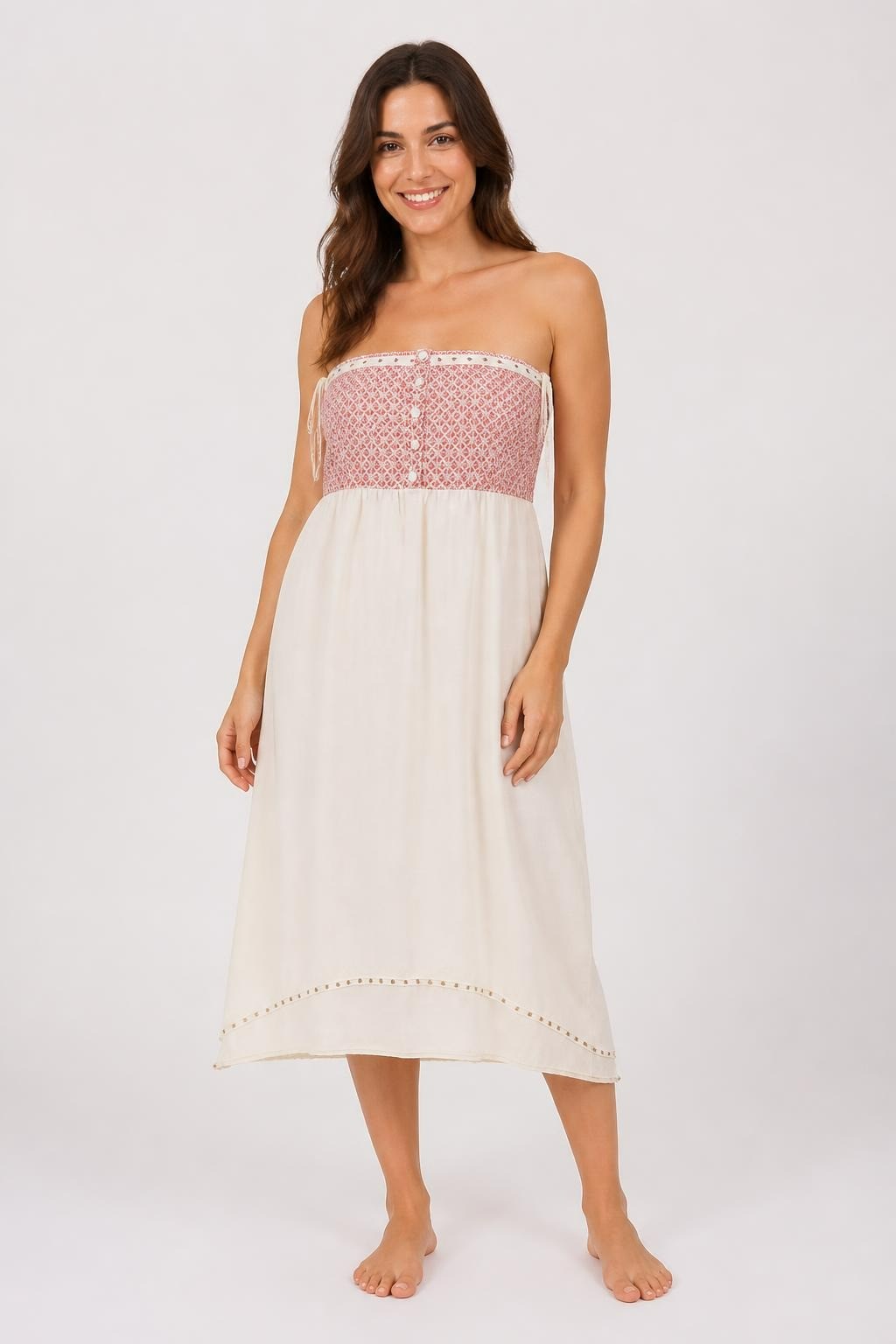 Cream and Pink Boho Patterned Tube Skirt One Size - at Why Go Less, Lebanon