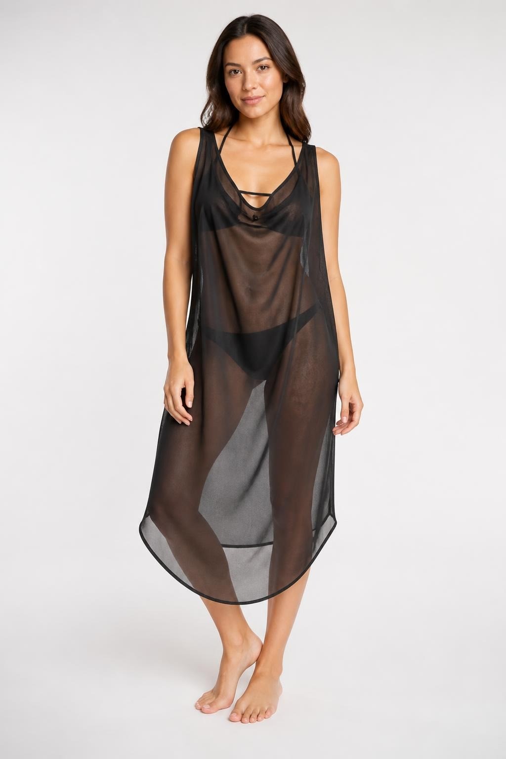 Black Sheer Mesh Sleeveless Mini Dress - at Why Go Less, Lebanon